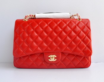 7A Replica Chanel Flap Maxi Lambskin Bag 28601 red wite gold chain